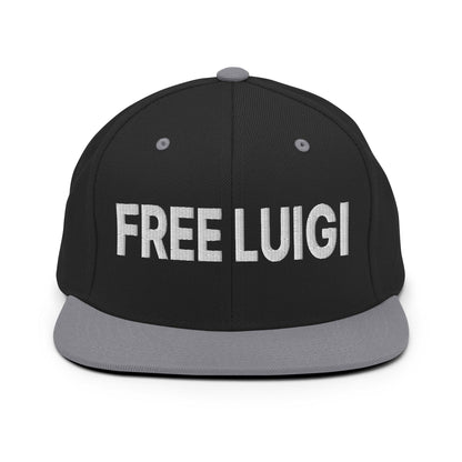 Free Luigi Mangione Embroidered Flat Bill Brim Snapback Hat - Black/ Silver - Headwear