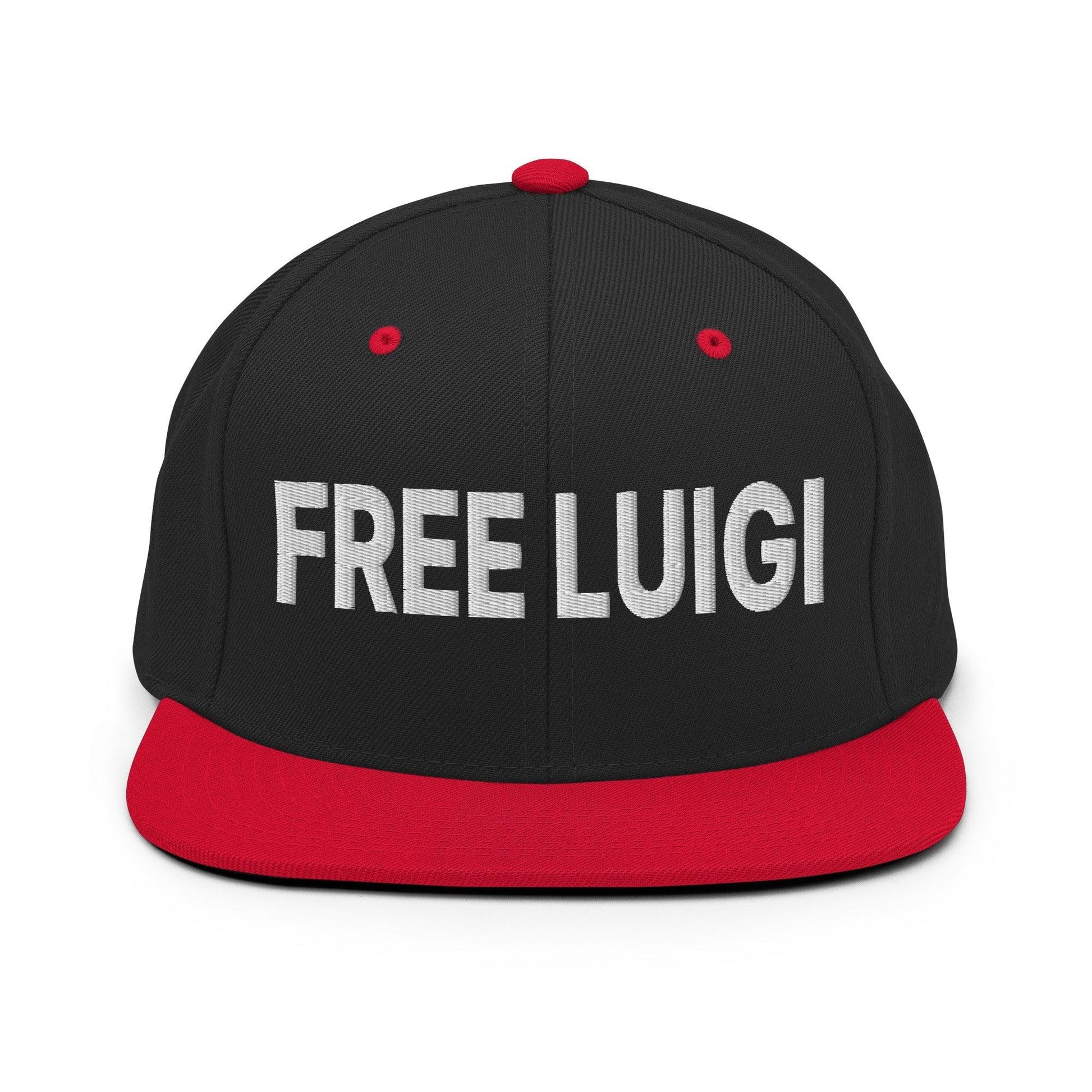 Free Luigi Mangione Embroidered Flat Bill Brim Snapback Hat - Black/ Red - Headwear