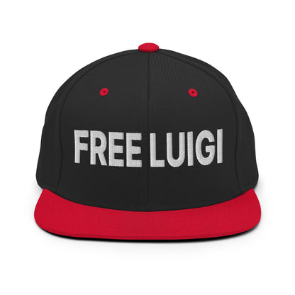Free Luigi Mangione Embroidered Flat Bill Brim Snapback Hat - Black/ Red - Headwear