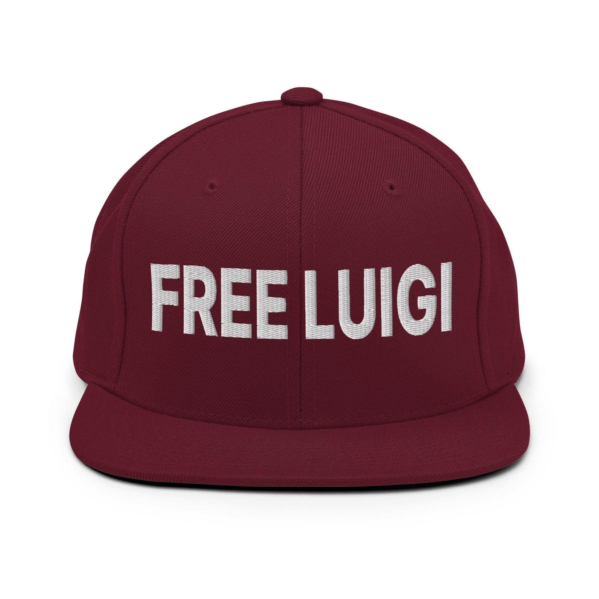 Free Luigi Mangione Embroidered Flat Bill Brim Snapback Hat - Maroon - Headwear