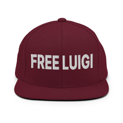 Free Luigi Mangione Embroidered Flat Bill Brim Snapback Hat - Maroon - Headwear