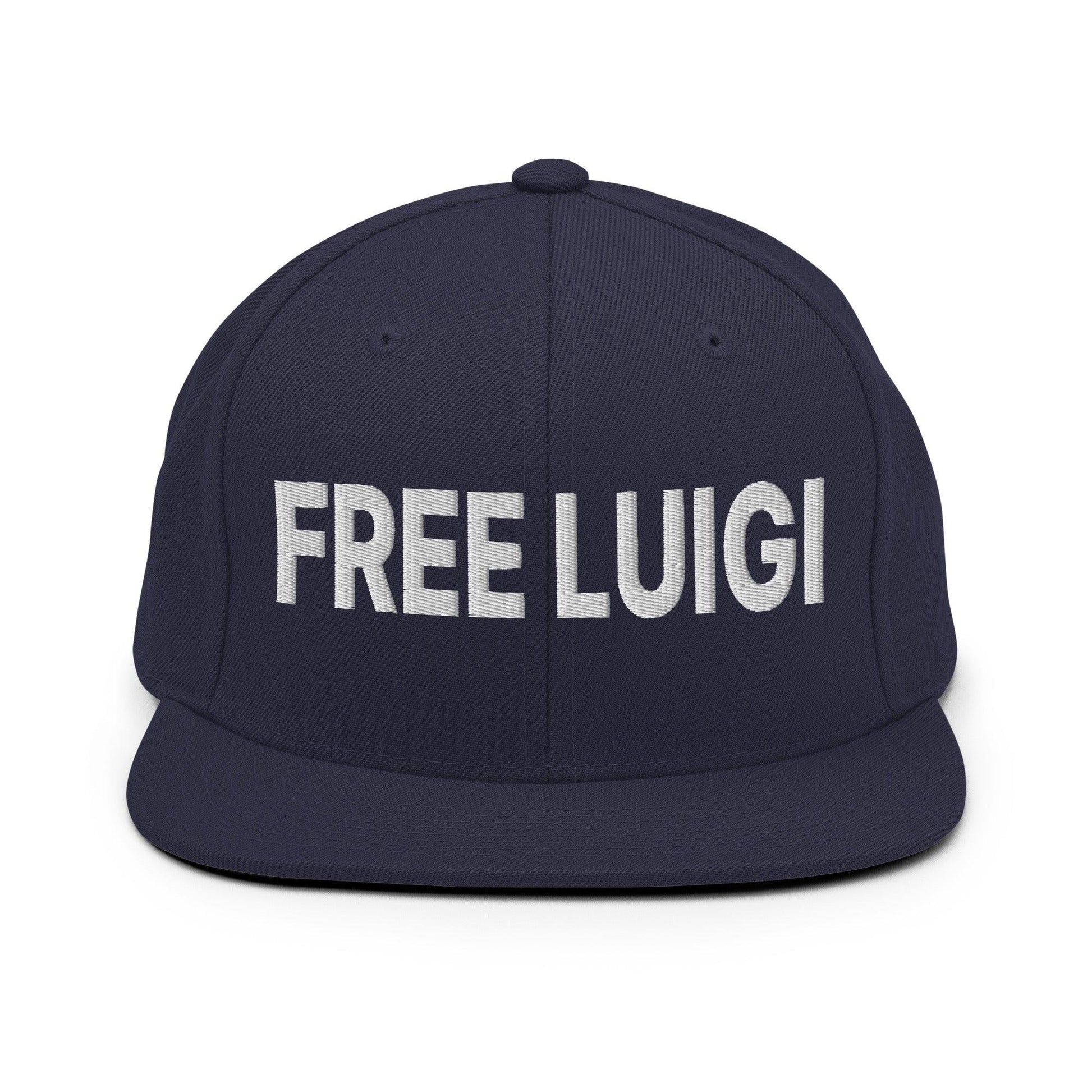 Free Luigi Mangione Embroidered Flat Bill Brim Snapback Hat - Navy - Headwear