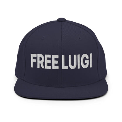 Free Luigi Mangione Embroidered Flat Bill Brim Snapback Hat - Navy - Headwear