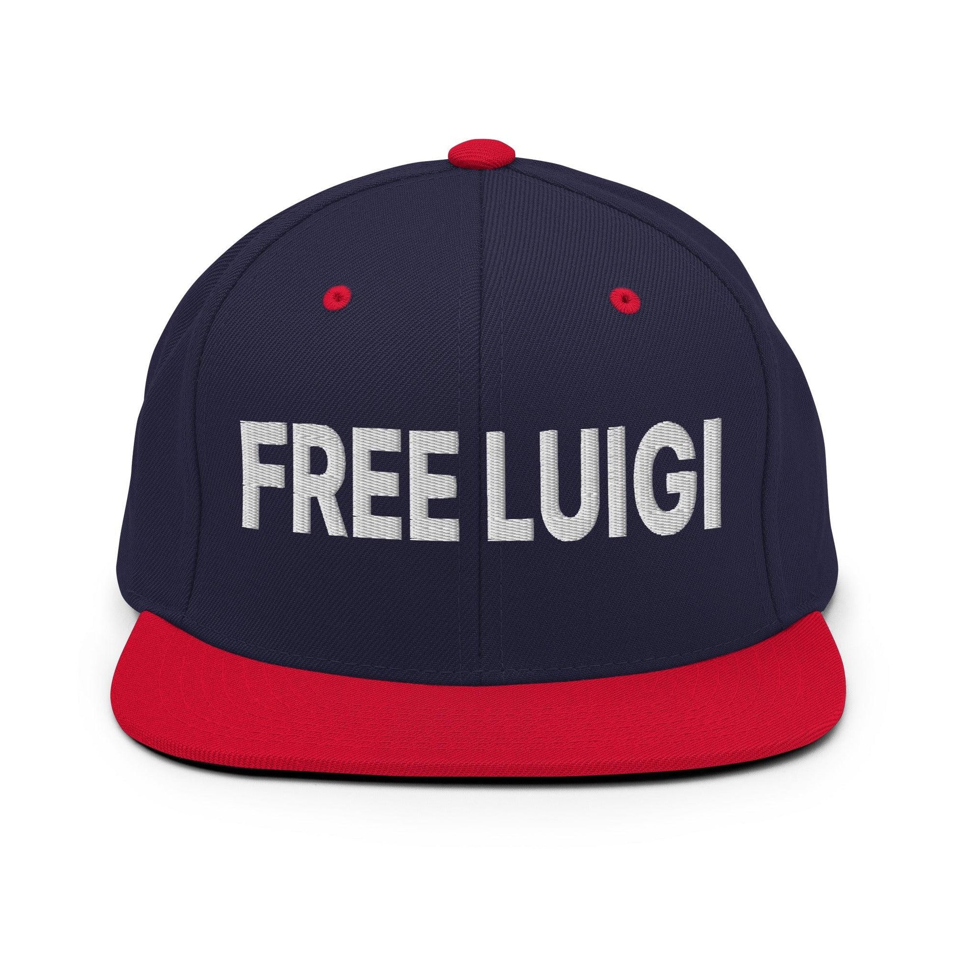 Free Luigi Mangione Embroidered Flat Bill Brim Snapback Hat - Navy/ Red - Headwear
