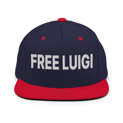 Free Luigi Mangione Embroidered Flat Bill Brim Snapback Hat - Navy/ Red - Headwear