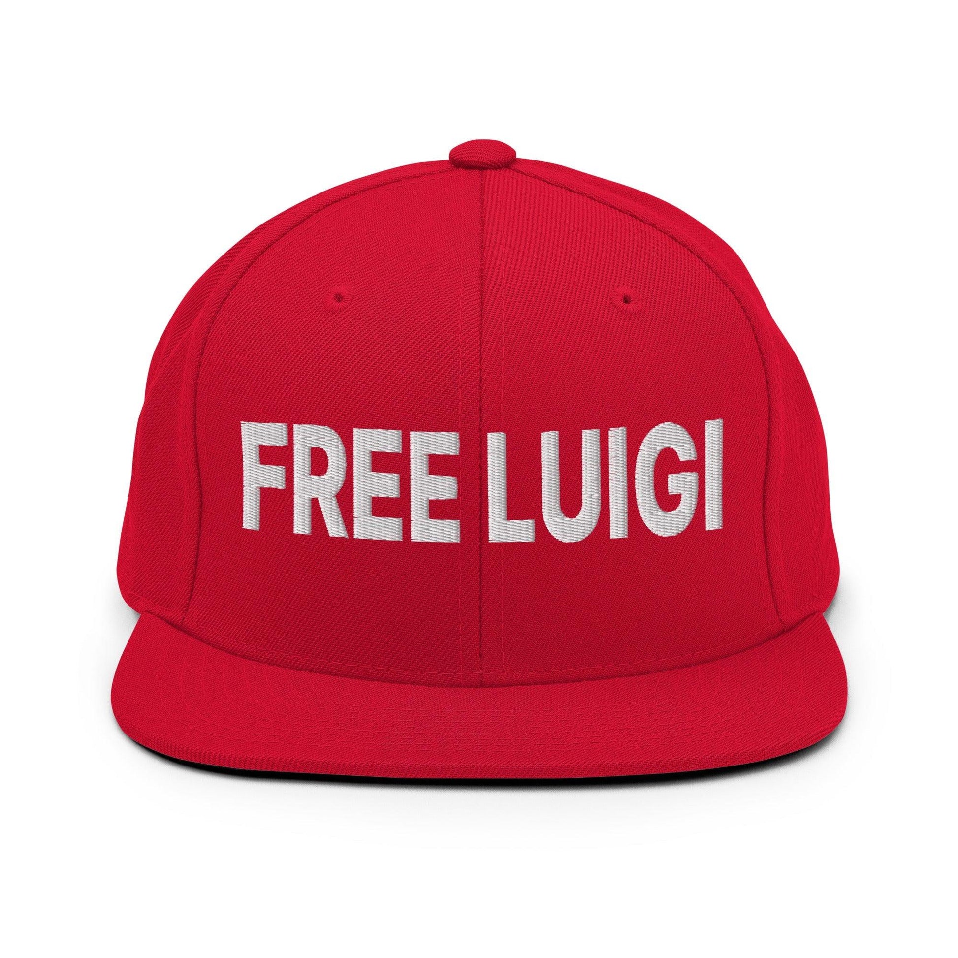 Free Luigi Mangione Embroidered Flat Bill Brim Snapback Hat - Red - Headwear