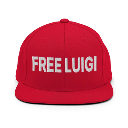 Free Luigi Mangione Embroidered Flat Bill Brim Snapback Hat - Red - Headwear