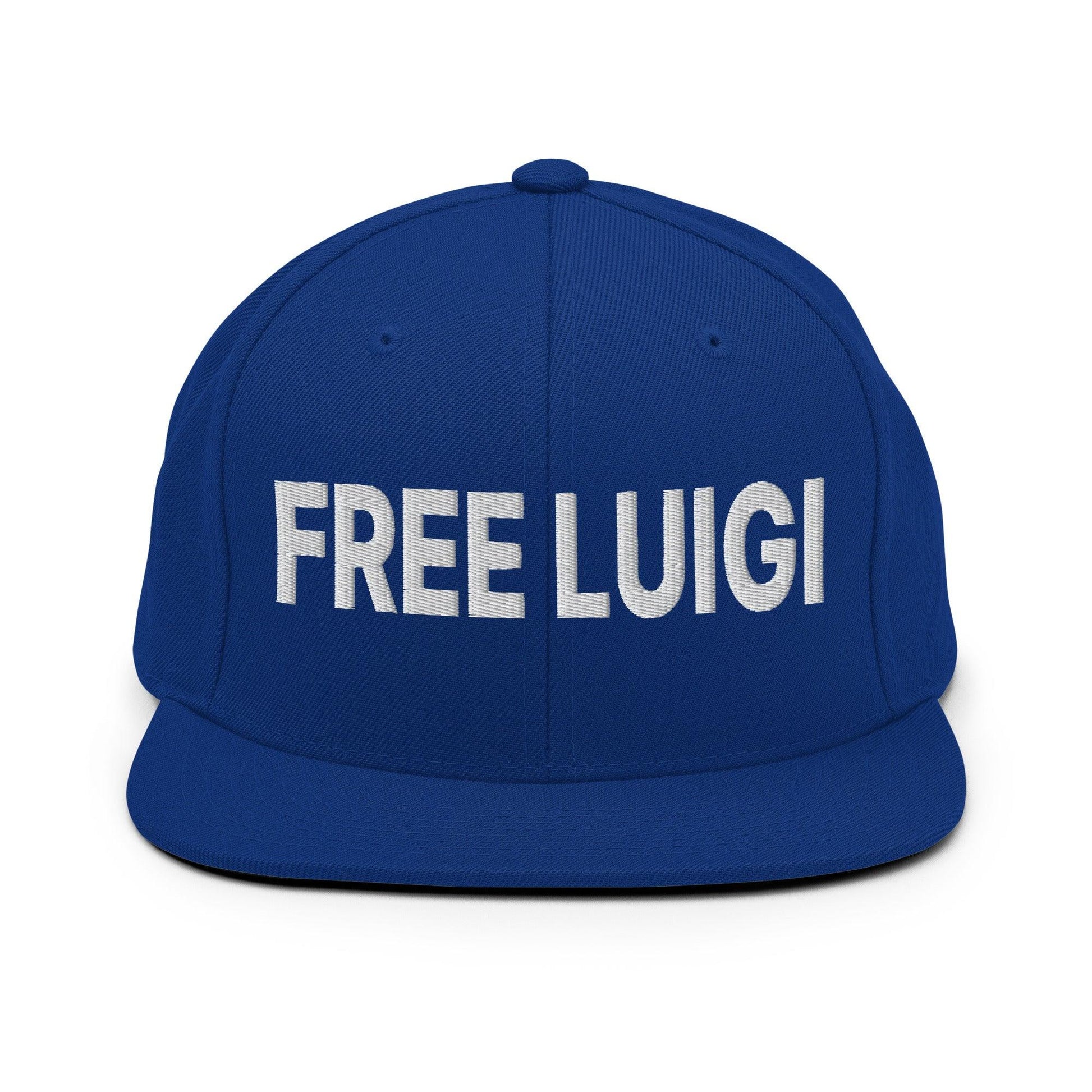 Free Luigi Mangione Embroidered Flat Bill Brim Snapback Hat - Royal Blue - Headwear