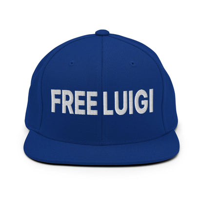 Free Luigi Mangione Embroidered Flat Bill Brim Snapback Hat - Royal Blue - Headwear