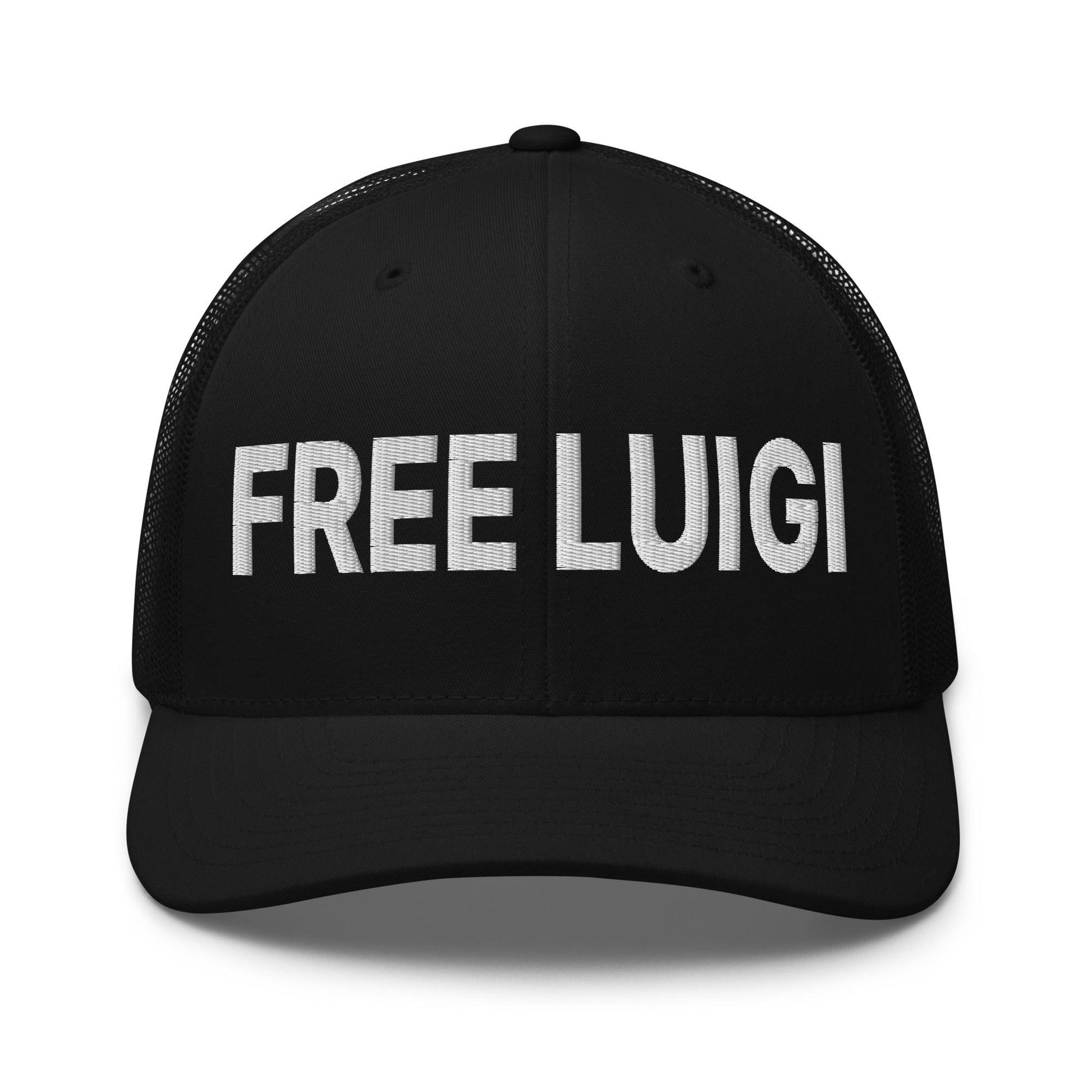 Free Luigi Mangione Embroidered Mesh Trucker Hat - Black - Headwear