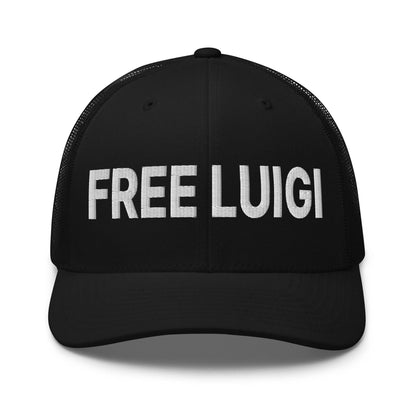 Free Luigi Mangione Embroidered Mesh Trucker Hat - Black - Headwear