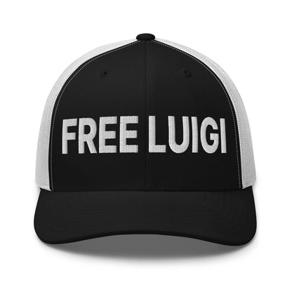 Free Luigi Mangione Embroidered Mesh Trucker Hat - Black/ White - Headwear