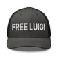 Free Luigi Mangione Embroidered Mesh Trucker Hat - Charcoal/ Black - Headwear