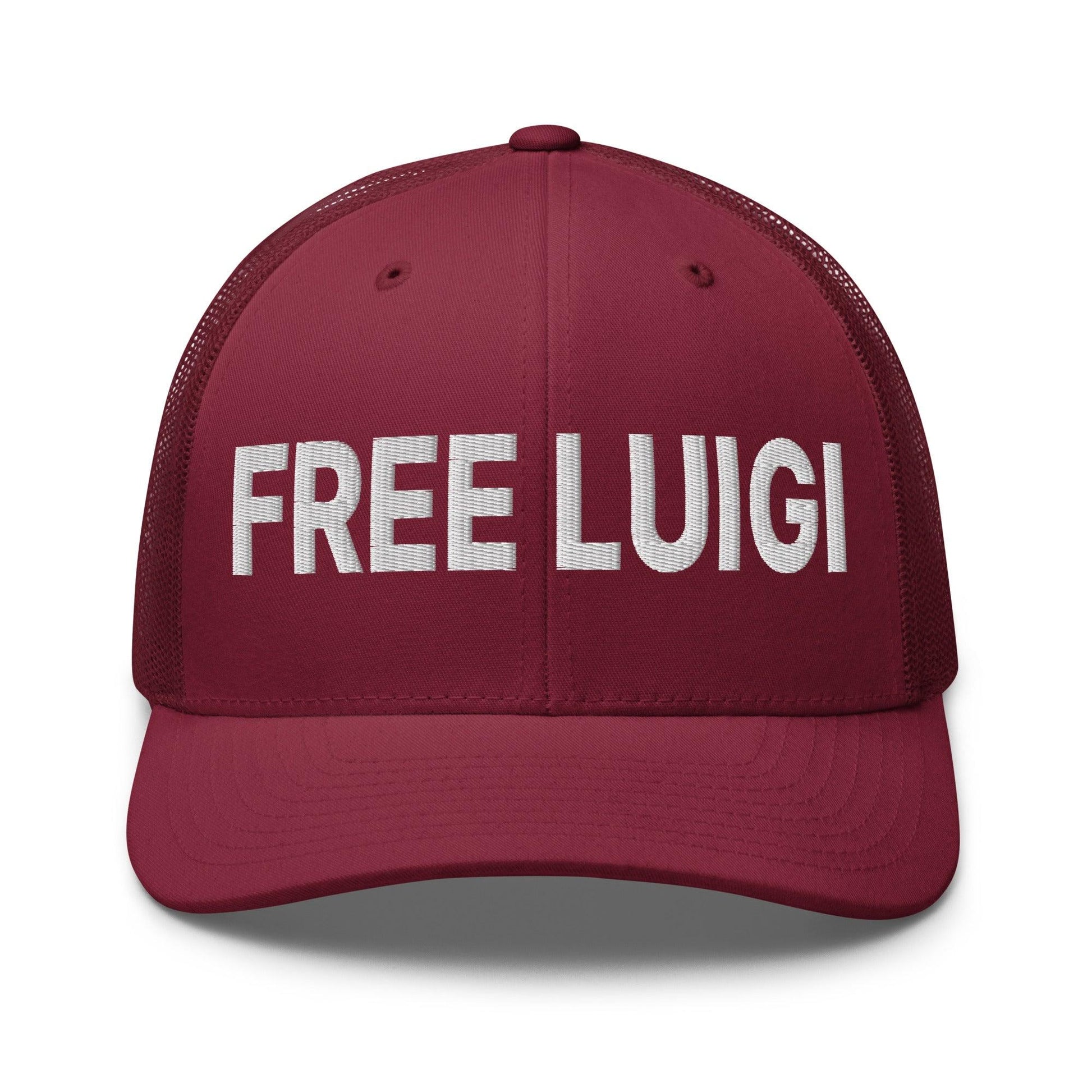 Free Luigi Mangione Embroidered Mesh Trucker Hat - Cranberry - Headwear