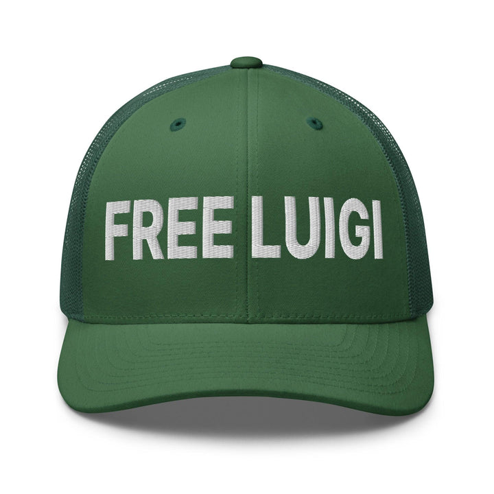 Free Luigi Mangione Embroidered Mesh Trucker Hat - Evergreen