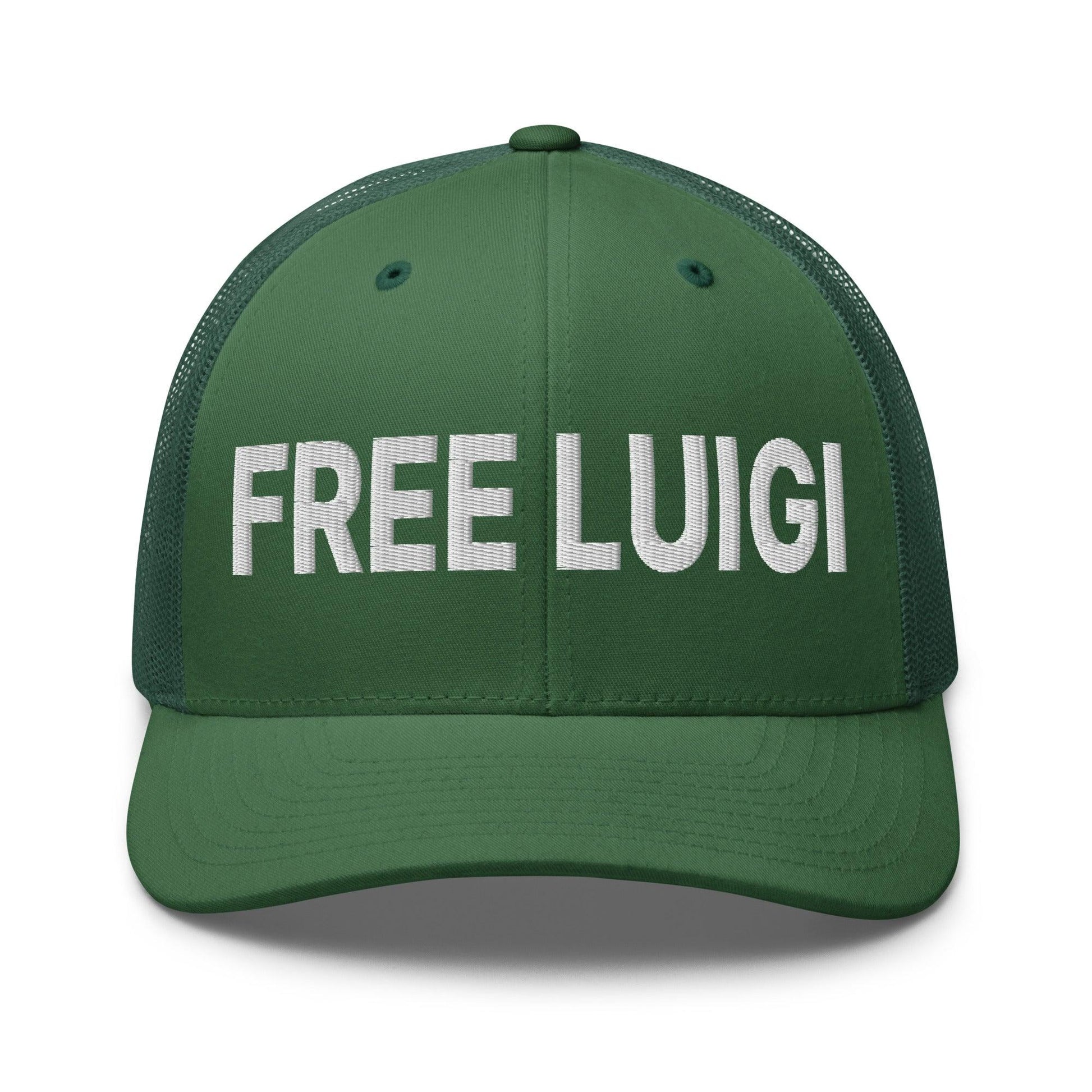 Free Luigi Mangione Embroidered Mesh Trucker Hat - Evergreen - Headwear