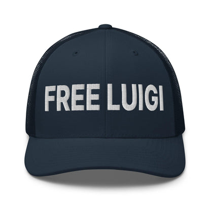 Free Luigi Mangione Embroidered Mesh Trucker Hat - Navy - Headwear