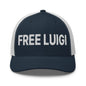 Free Luigi Mangione Embroidered Mesh Trucker Hat - Navy/ White - Headwear