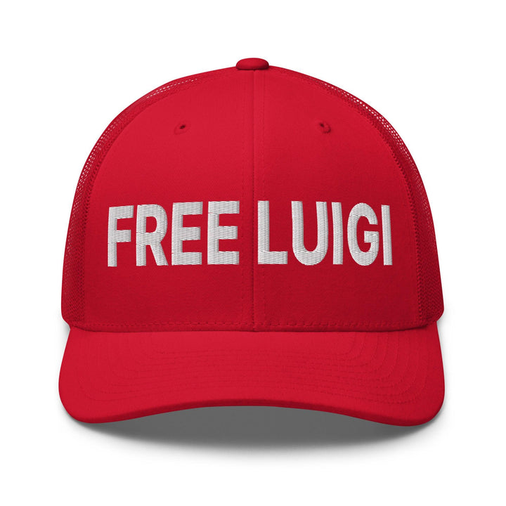 Free Luigi Mangione Embroidered Mesh Trucker Hat - Red