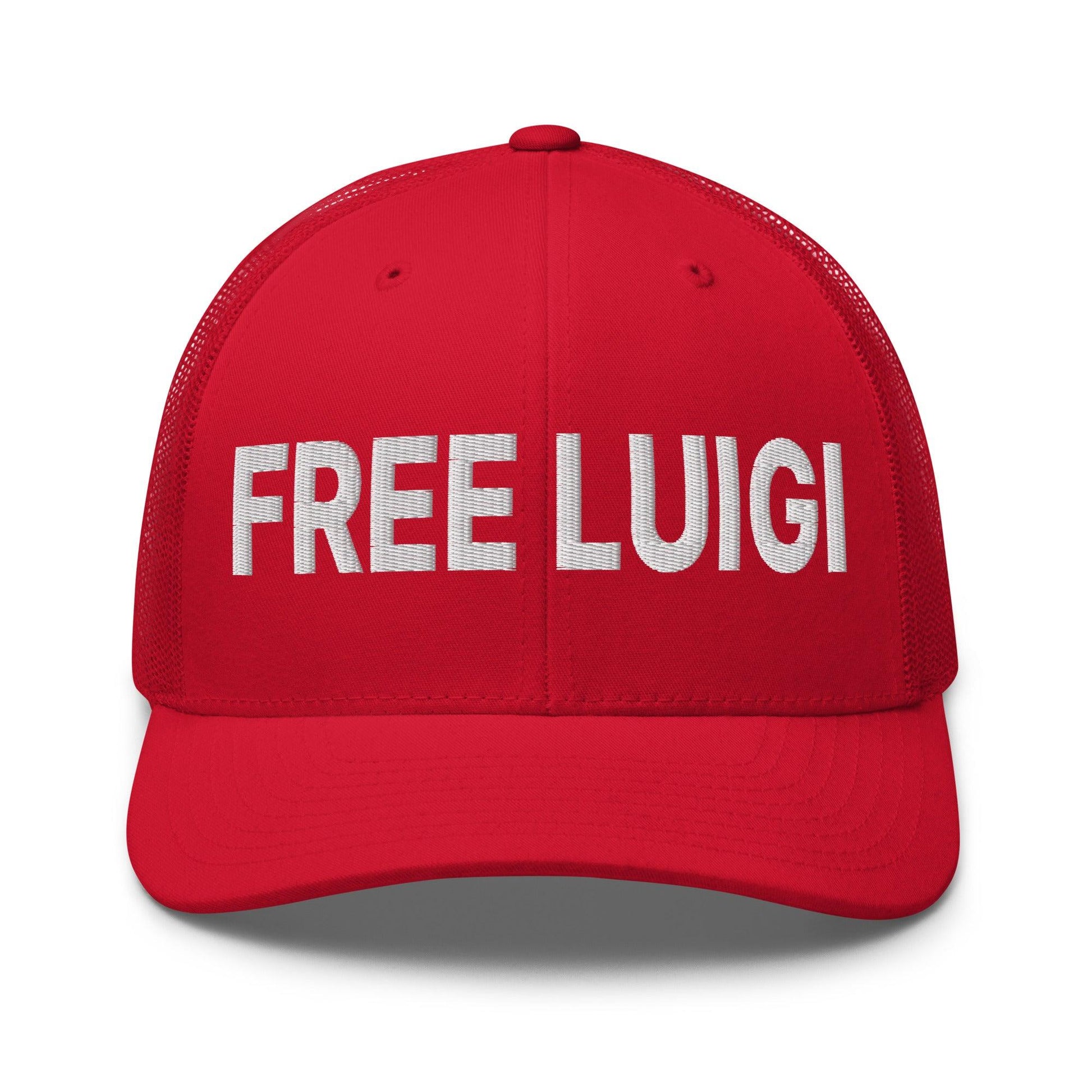 Free Luigi Mangione Embroidered Mesh Trucker Hat - Red - Headwear
