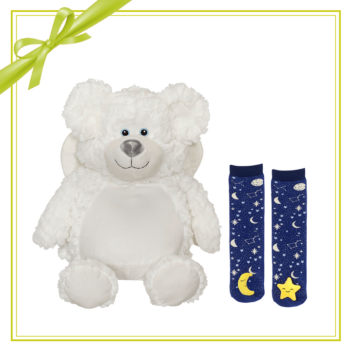 Gift Set - Bobby Angel Buddy Moon & Star Mismatch Socks - Embroider Buddy®