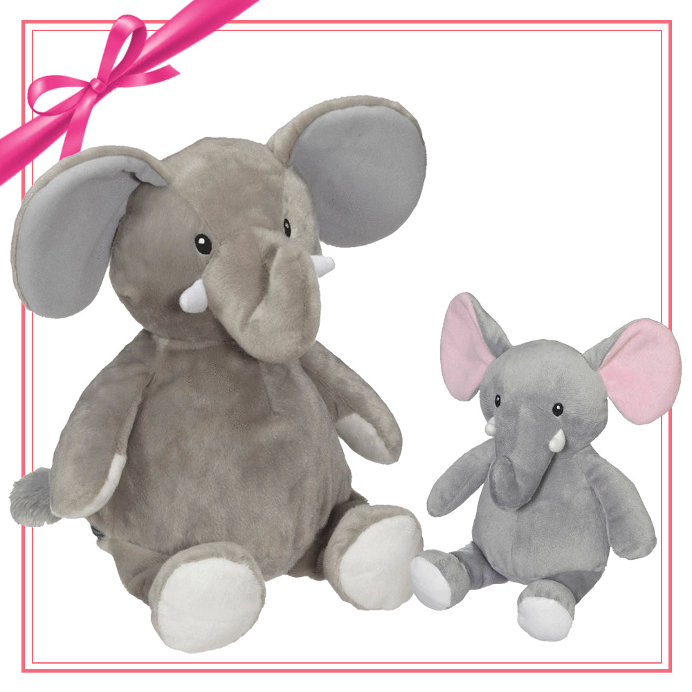 Gray plush elephants from the Gift Set Elford Elephant Buddy and Mini Plush Gift Set