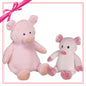 Two pink plush pigs from the Gift Set Sweetie Piggy Pal with custom apparel