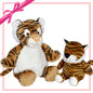 Two plush tiger toys from the Tory Tiger Buddy mini plush gift set with custom apparel