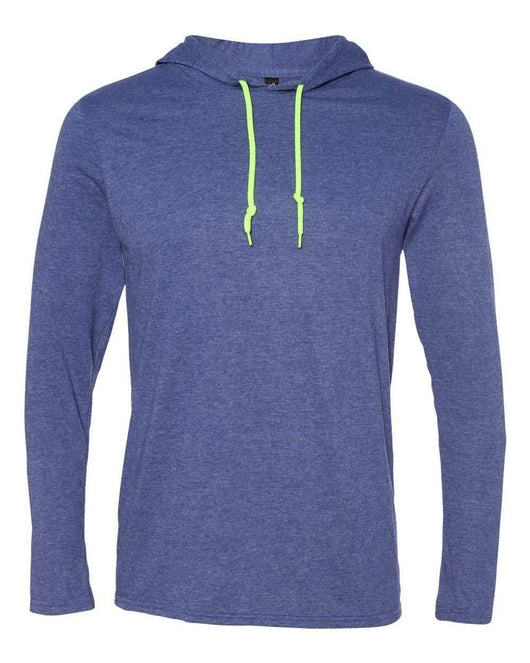 Gildan Softstyle® Lightweight Hooded Long Sleeve T-Shirt 987 - Heather Blue/ Neon Yellow / 3XL - T-Shirts - Long Sleeve