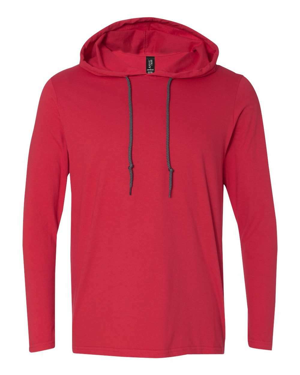 Gildan Softstyle® Lightweight Hooded Long Sleeve T-Shirt 987 - True Red/ Dark Grey / S - T-Shirts - Long Sleeve