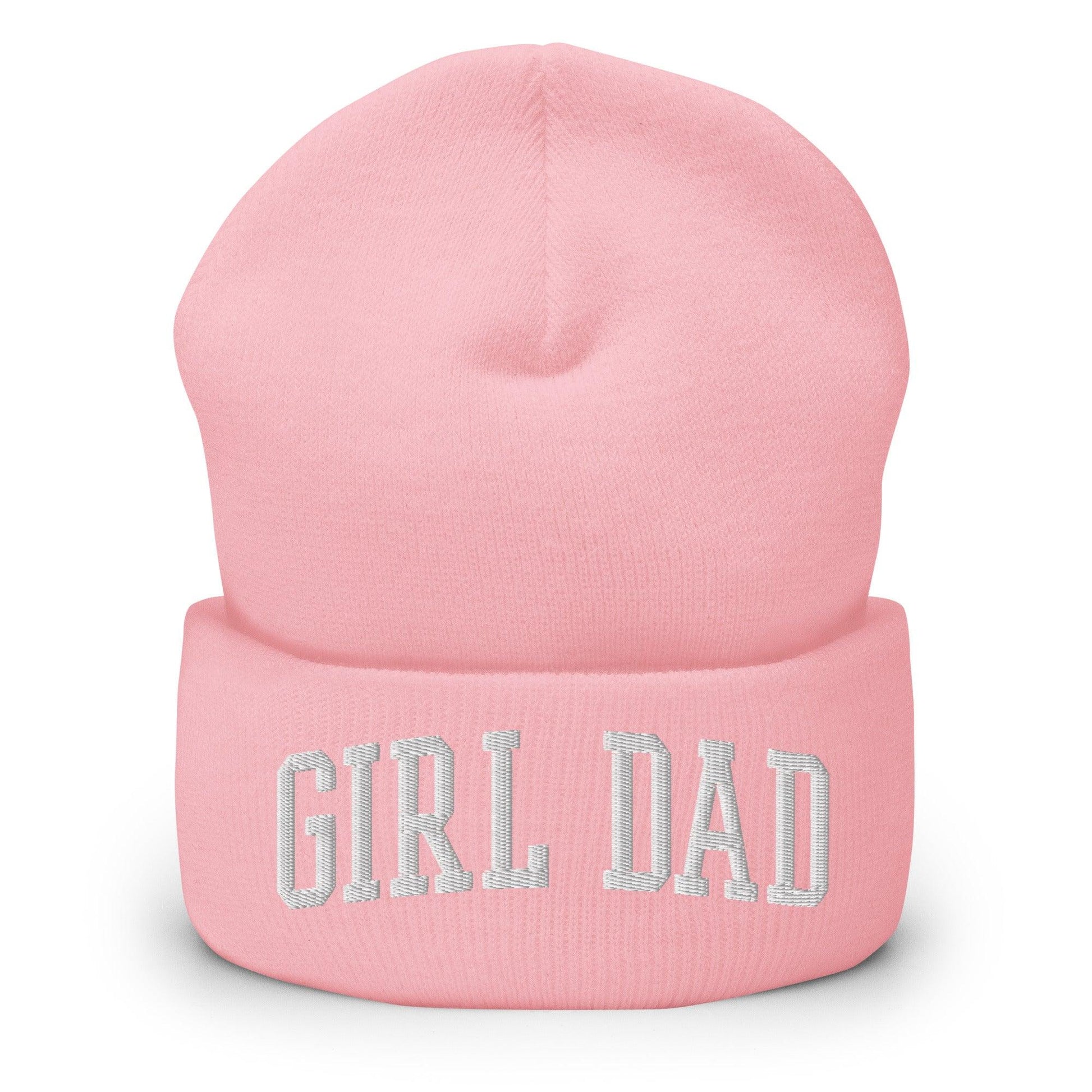 Girl Dad Varsity Letterman Block Embroidered Knit Cuffed Beanie - Baby Pink