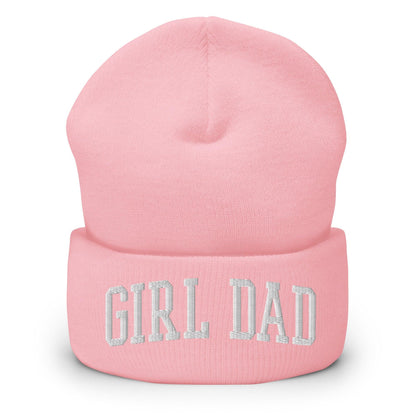 Girl Dad Varsity Letterman Block Embroidered Knit Cuffed Beanie - Baby Pink