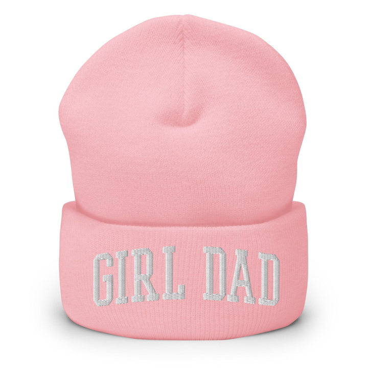 Girl Dad Varsity Letterman Block Embroidered Knit Cuffed Beanie - Baby Pink
