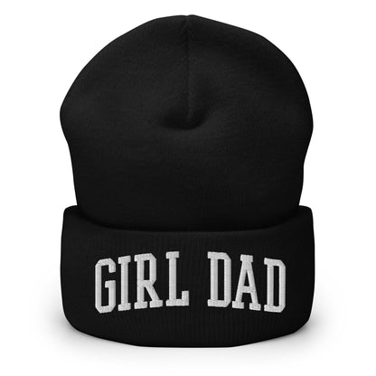 Girl Dad Varsity Letterman Block Embroidered Knit Cuffed Beanie - Black