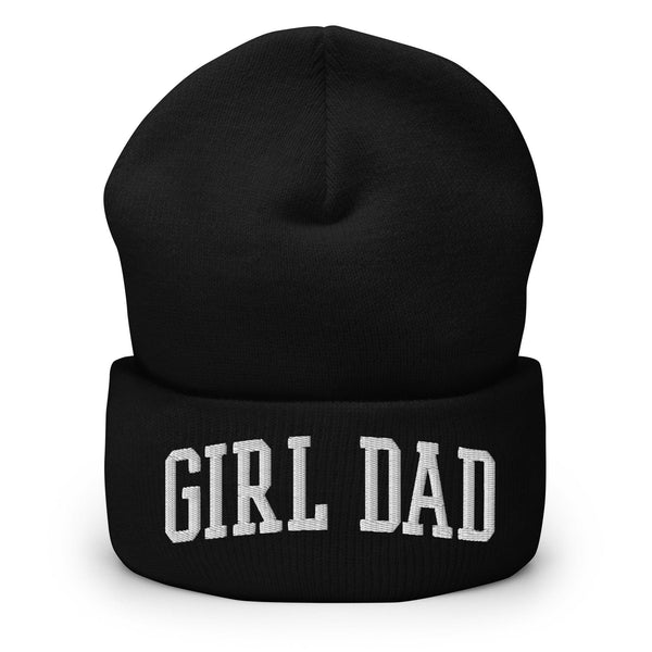 Girl Dad Varsity Letterman Block Embroidered Knit Cuffed Beanie - Black