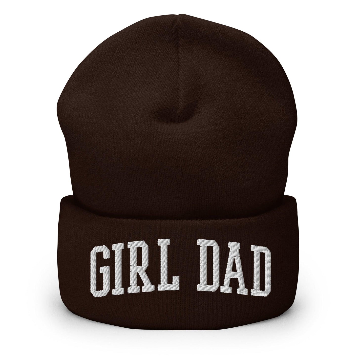 Girl Dad Varsity Letterman Block Embroidered Knit Cuffed Beanie - Brown