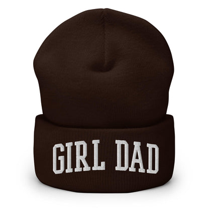 Girl Dad Varsity Letterman Block Embroidered Knit Cuffed Beanie - Brown