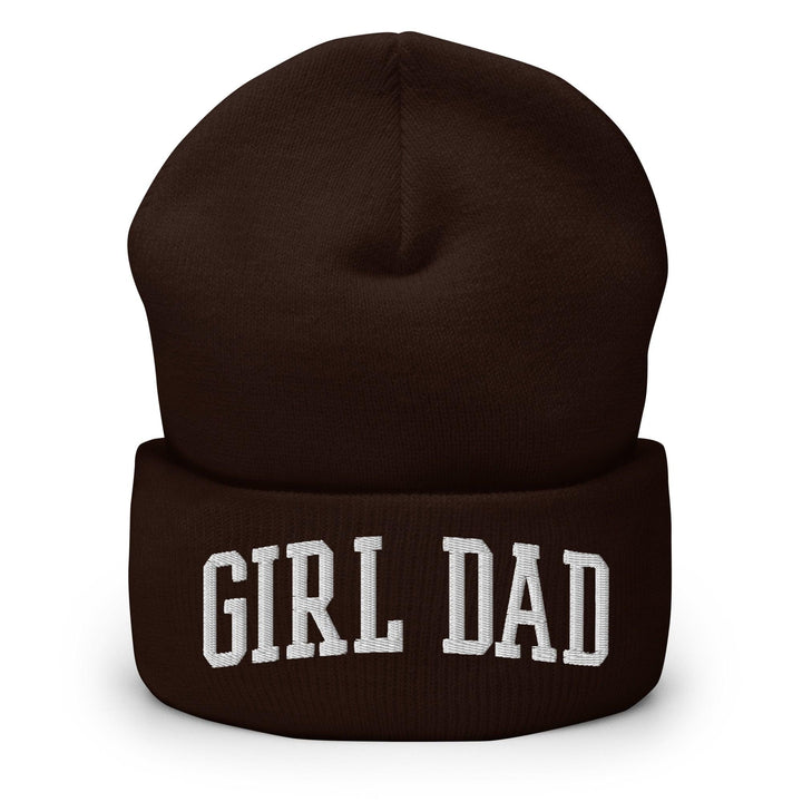 Girl Dad Varsity Letterman Block Embroidered Knit Cuffed Beanie - Brown