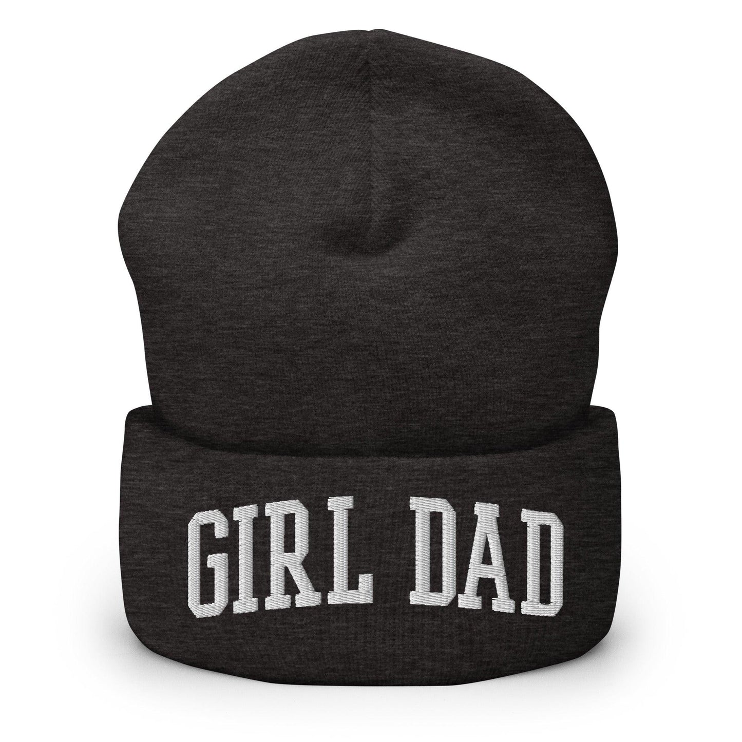 Girl Dad Varsity Letterman Block Embroidered Knit Cuffed Beanie - Dark Grey