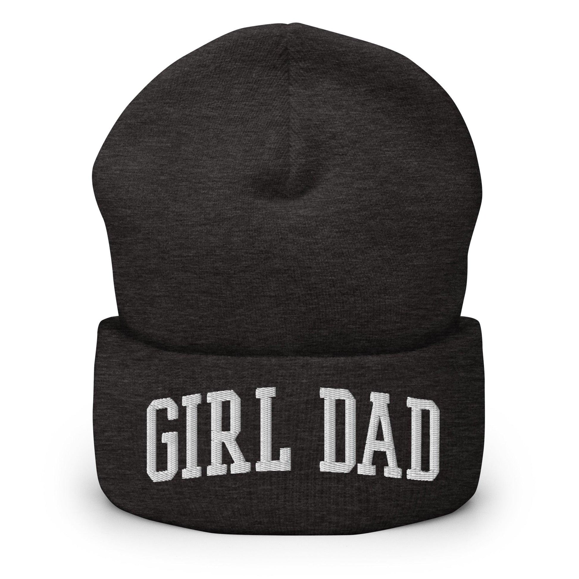 Girl Dad Varsity Letterman Block Embroidered Knit Cuffed Beanie - Dark Grey