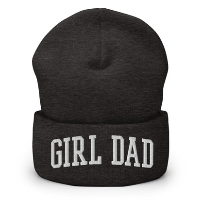 Girl Dad Varsity Letterman Block Embroidered Knit Cuffed Beanie - Dark Grey