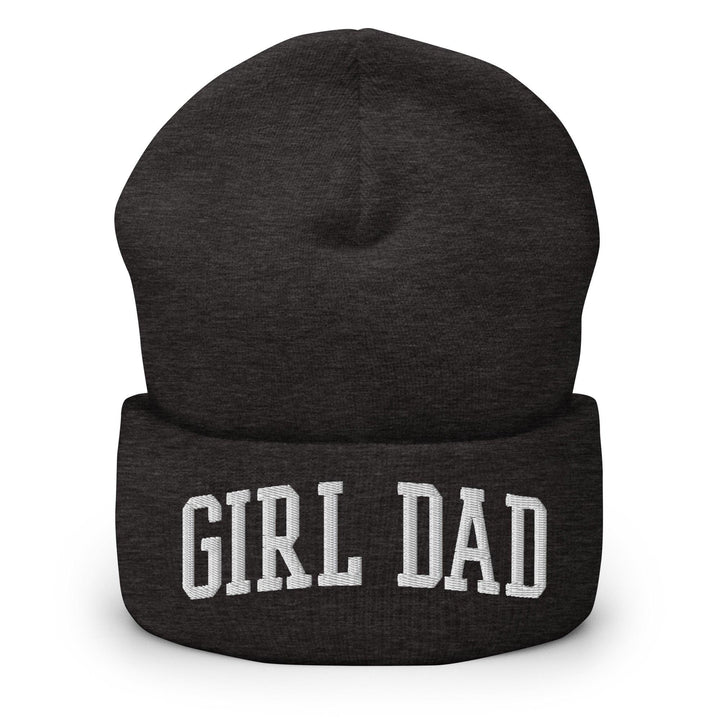 Girl Dad Varsity Letterman Block Embroidered Knit Cuffed Beanie - Dark Grey