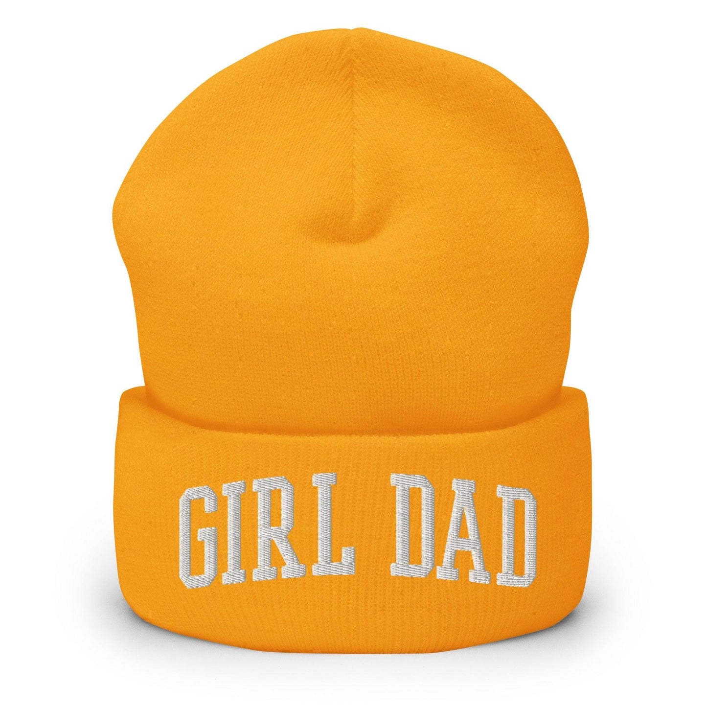 Girl Dad Varsity Letterman Block Embroidered Knit Cuffed Beanie - Gold