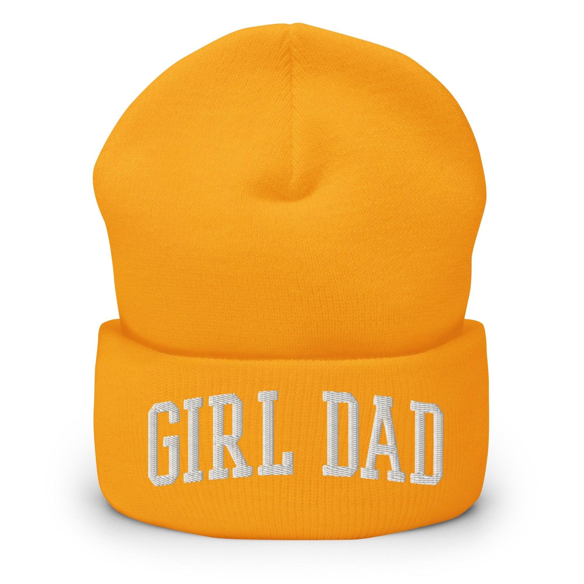 Girl Dad Varsity Letterman Block Embroidered Knit Cuffed Beanie - Gold