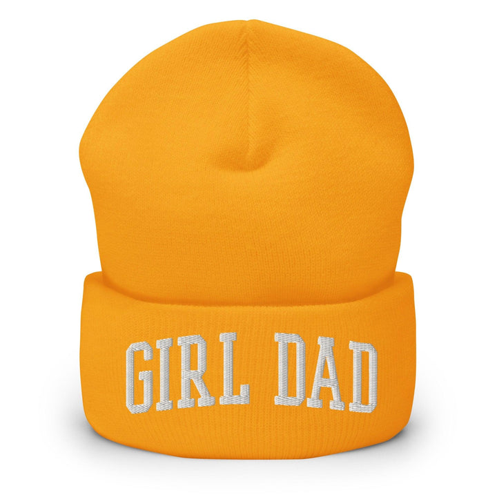 Girl Dad Varsity Letterman Block Embroidered Knit Cuffed Beanie - Gold