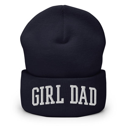 Girl Dad Varsity Letterman Block Embroidered Knit Cuffed Beanie - Navy