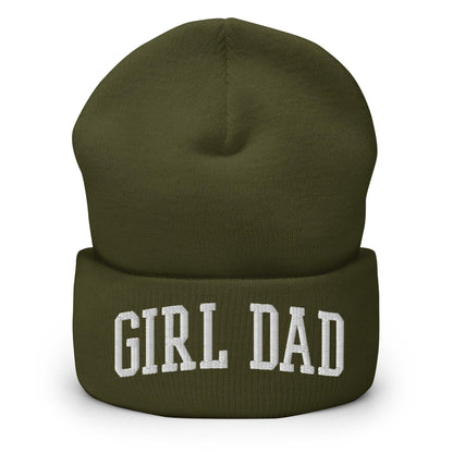 Girl Dad Varsity Letterman Block Embroidered Knit Cuffed Beanie - Olive