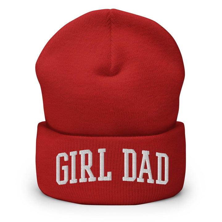 Girl Dad Varsity Letterman Block Embroidered Knit Cuffed Beanie - Red