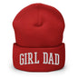 Girl Dad Varsity Letterman Block Embroidered Knit Cuffed Beanie - Red