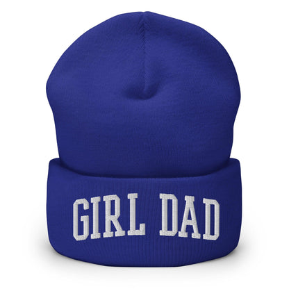 Girl Dad Varsity Letterman Block Embroidered Knit Cuffed Beanie - Royal